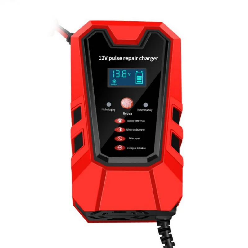 12V Pulse Repair 6A Fast Charge For Car Motorcycle 4AH-100AH Lead-acid Car Battery Charger LCD Display Battery Tester