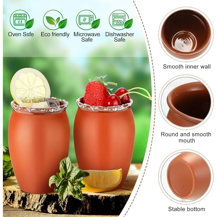 12 Set 20 oz Mexican Clay Cantaritos for Taco Tuesday Fiesta Drinkware: Authentic Handmade Pottery Shooters Cups Ideal for Tequ