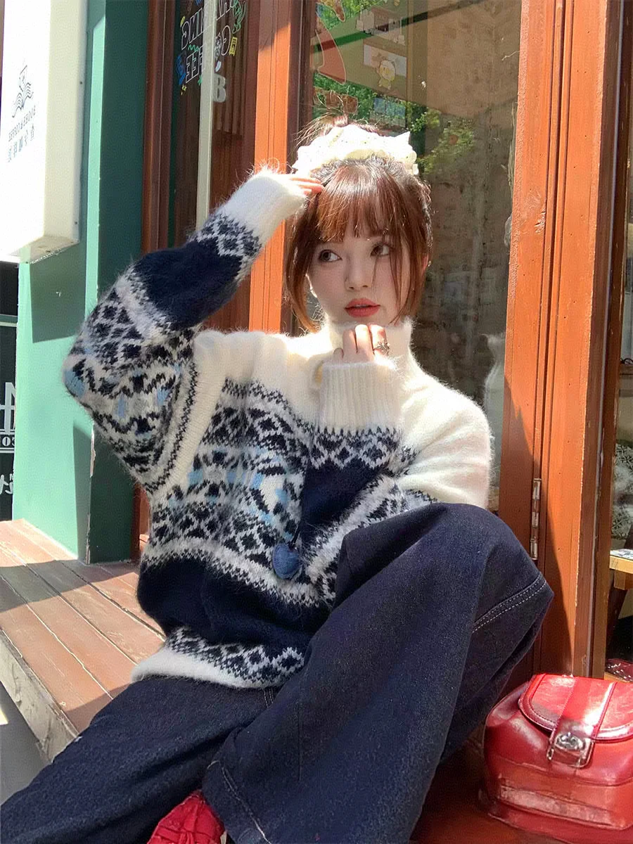 

Retro High Ne Knitted Sweater Women's Loose Lazy High-End Feel f Zip Soft Snug Knitted Top for Autumn Winter