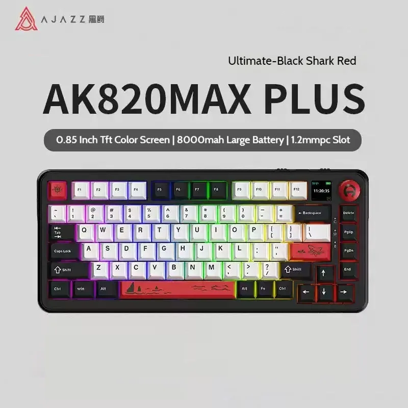 

Ajazz AK820MAX/PLUS 3-Mode Mechanical Keyboard Side Carved E-sports Gaming Side Function Keys Gasket 0.85-inch TFT Color Screen