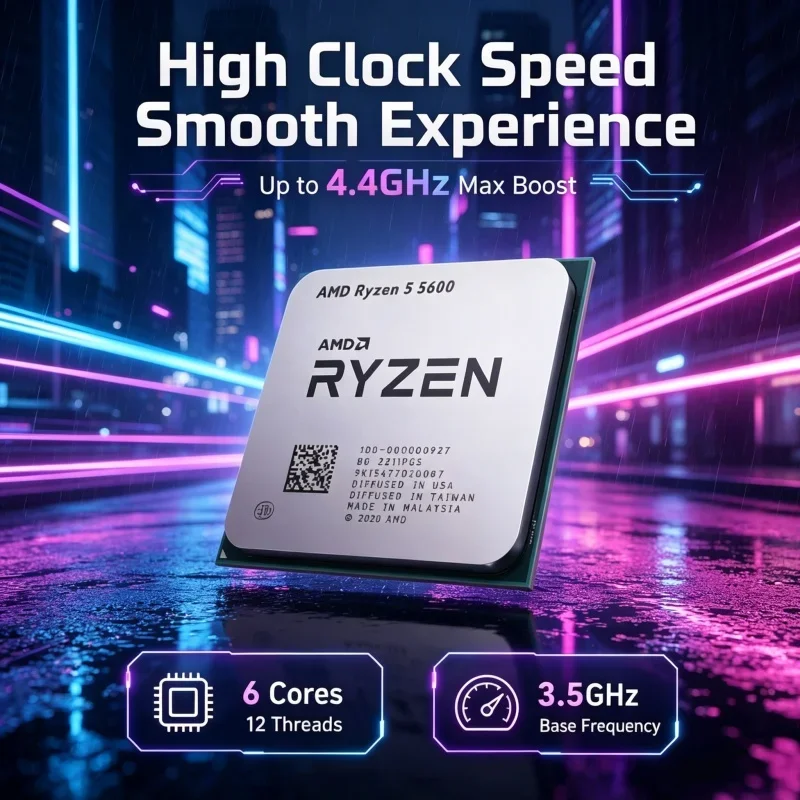 Processador de Desktop AMD Ryzen5 5600 6C12T 3.5GHz Base 4.4GHz Boost Soquete AM4 Peças de CPU para PC Gamer