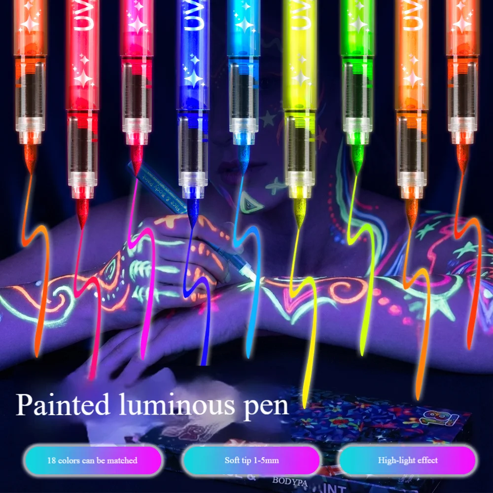 8pcs Colorful Luminous Pen Human Face Paint Pen Student Children Creative Painting Fluorescent Marker Pen