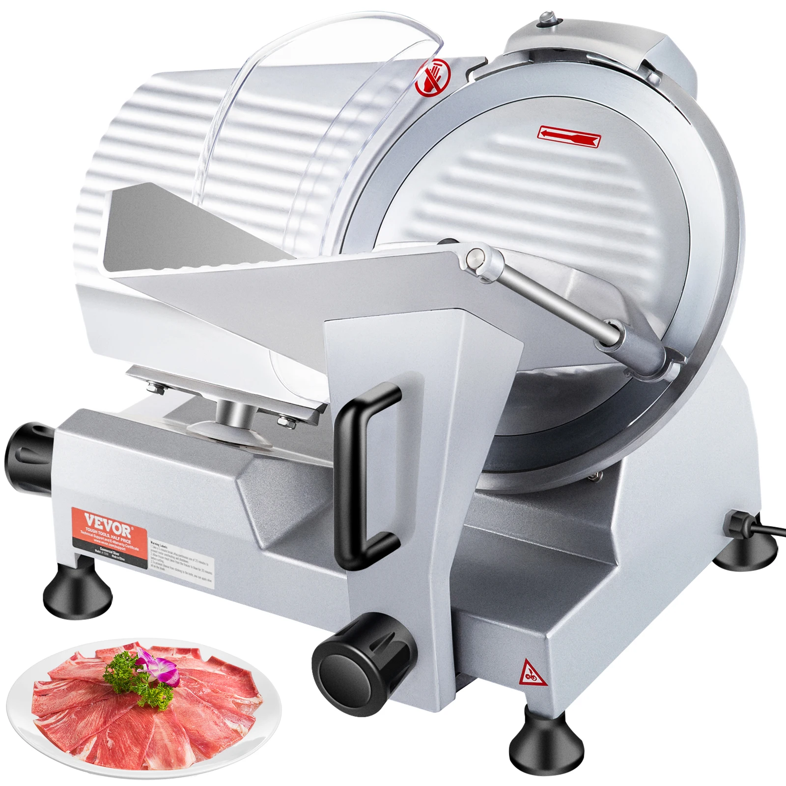 VEVOR Cortadora Eléctrica Comercial 320 W Cortadora de Jamón Hoja de 300 mm 350-400 rpm Cortadora de Embutidos en Acero Inoxidable y Aluminio para Cortar Carne Queso Verduras Fruta