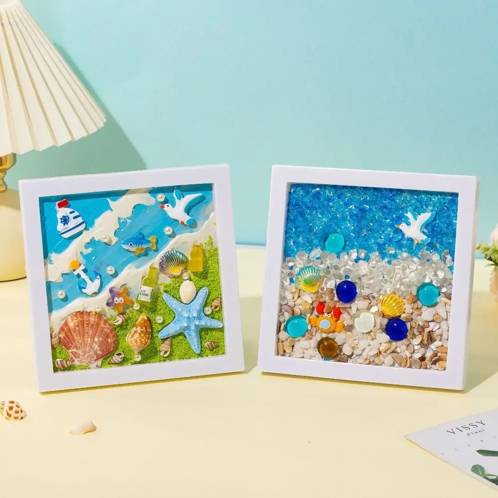 Multicolor DIY Photo Frame Cartoon Wood Material 3D Ocean Scenery Painting Handmade 3D Design Photo Wood Frame Scrapbooking
