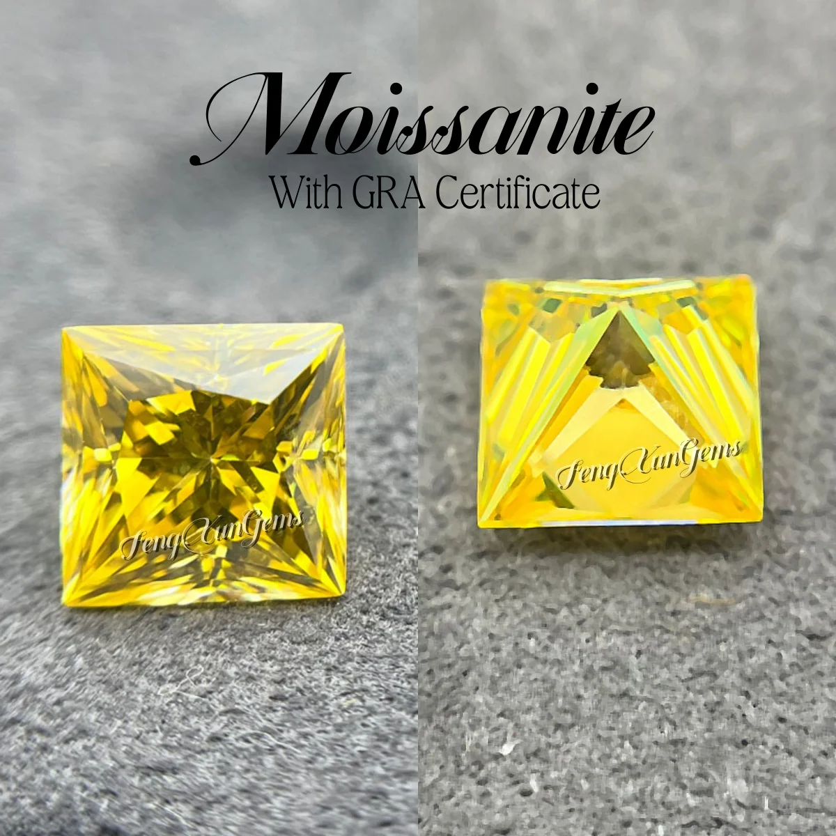 

Golden Yellow Princess Loose Moissanite Gemstone VVS1 Clarity High Quality Gems For Necklace Making With GRA Certificate
