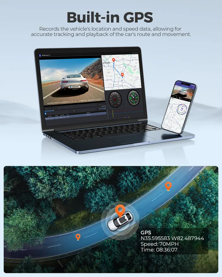 كاميرا داش أز دوم 550 برو - DVR، واي فاي، شاشة IPS، 2 أو 3 قنوات، GPS، رؤية ليلية ثنائية، 4K، شاشة وقوف السيارات - 3