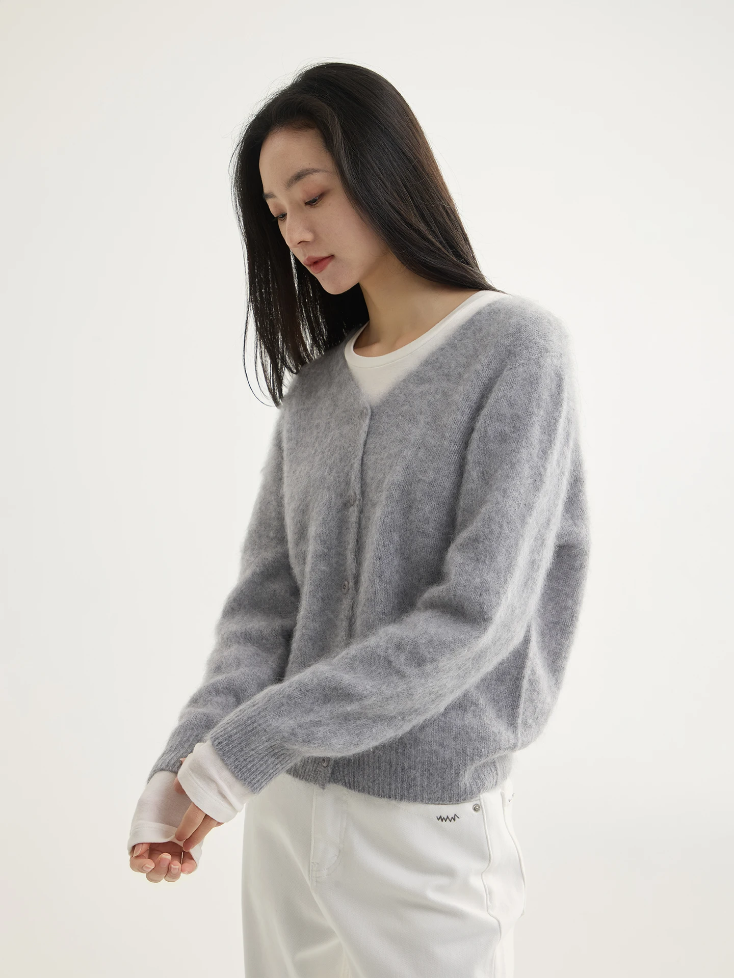

Fuxu 5 Camere Woolen Sweater V-ne Open Cardigan Soft Loose Comfortable Knitted Sweater Warm Autumn Winter Women's Faion