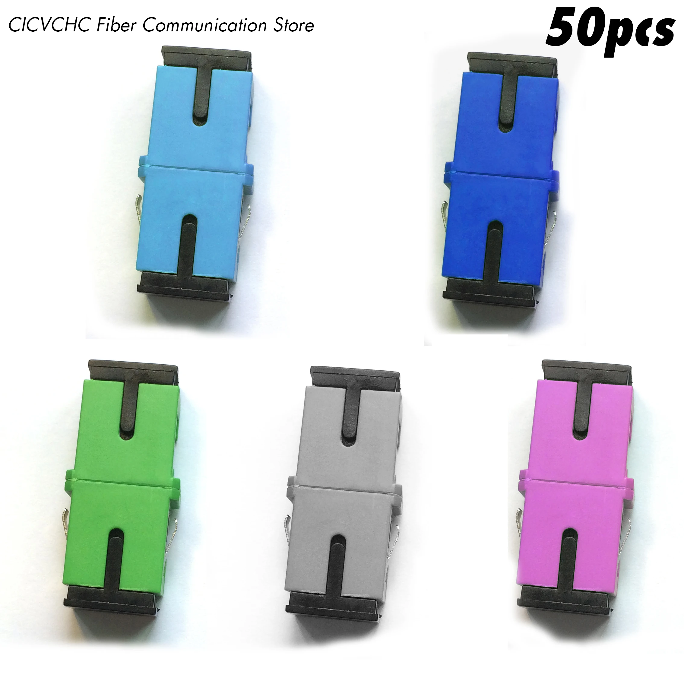 50pcs SC Simplex Adapter-with Short Flange-SM or MM-Green, Blue, Grey, Aqua or Pink/ Optical Fiber