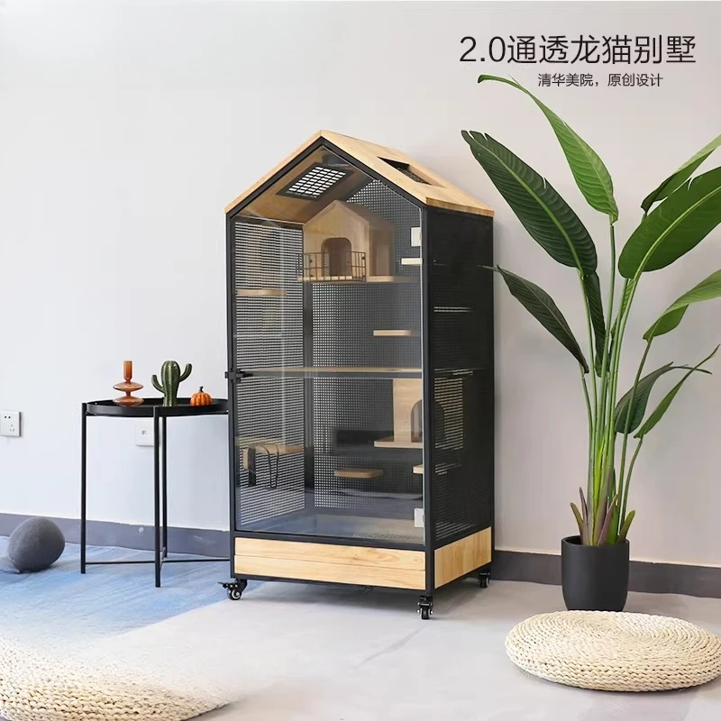 Art gallery-grade solid wood chinchilla cage cabinet, starry sky panorama transparent chinchilla villa