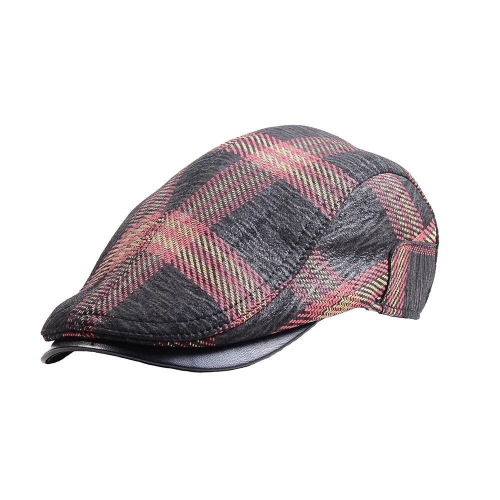 

New Men's 100% Real Leather Adjustable Fashion Peaked Cap Casual Thin Lining Striped Beret Jazz Newsboy Caps/Hats Casquette