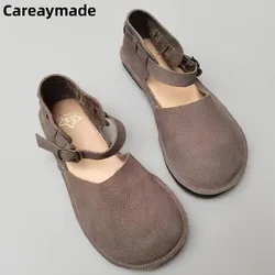 Женские сандалии Careaymade из натуральной кожи в стиле ретро для отдыха, удобные дышащие сандалии ручной работы с круглым носком и защитой от скольжения