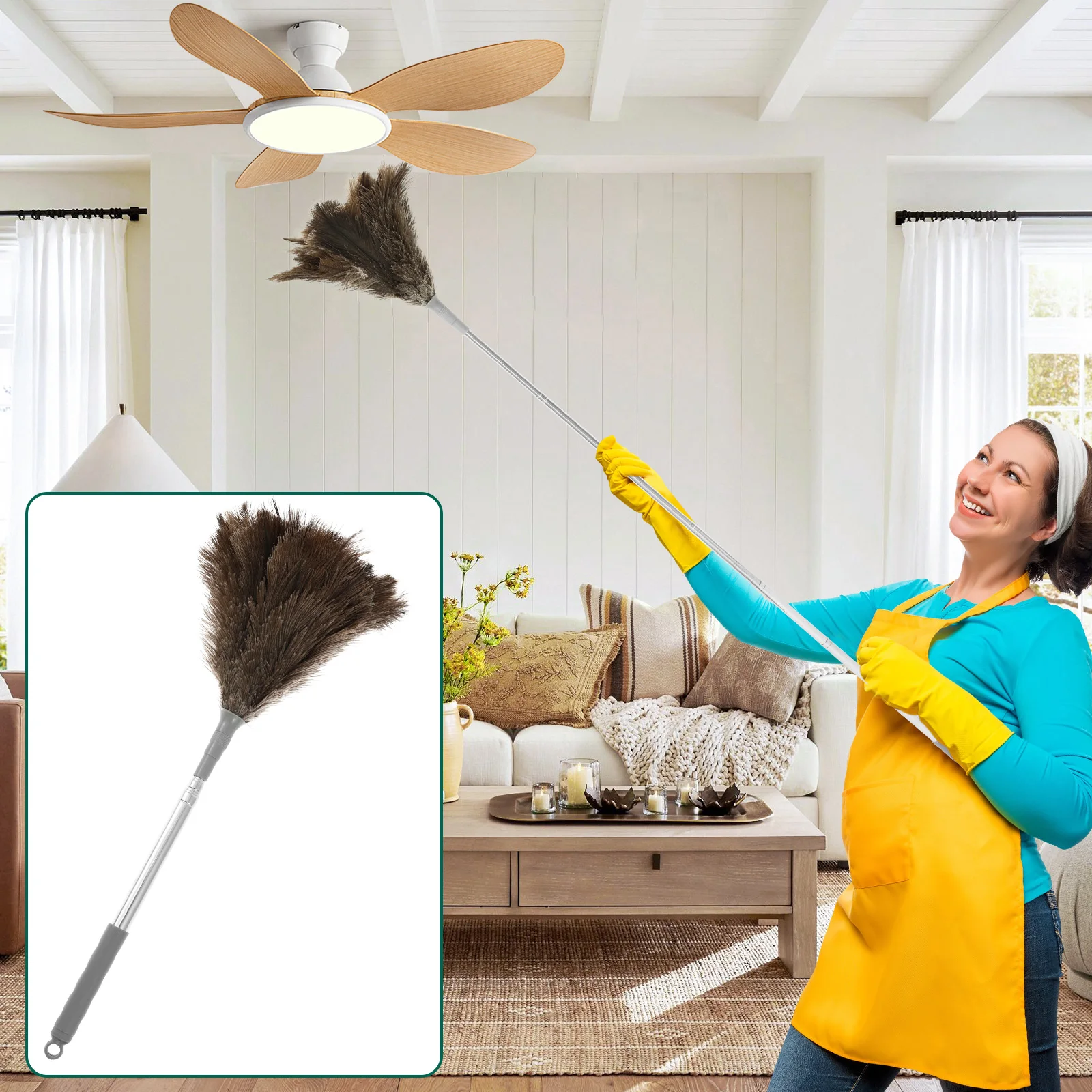 130/190CM Ostrich Duster Brush Retractable Cleaning Feather Duster with Nonslip Handle for Chandelier Glass Home Cleaning Tools