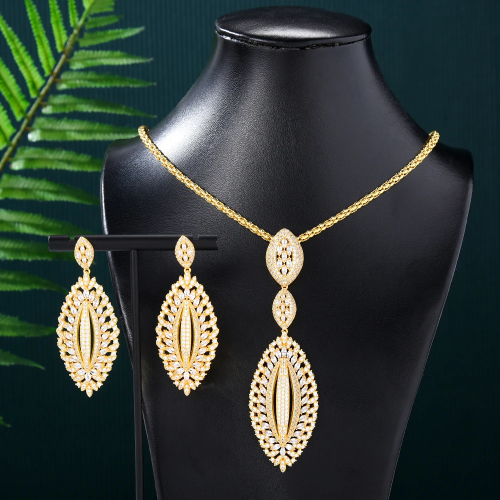 Missvikki Original Luxury Long Pendant Necklace Earrings Jewelry Sets For Women Bridal Wedding Russia Dubai Bridal Party Gift