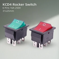 10pcs KCD4 Rocker Switch 6 Pins Boat Shaped 16A 250V Green/Red Light Lamp Push Button Electrical Selector ON-OFF