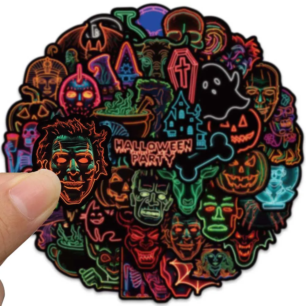 50pcs Terror Halloween Stickers Funny Neon Lights Graffiti Decals For Laptop Luggage Skateboard Phone Scrapbook Diary Sticker