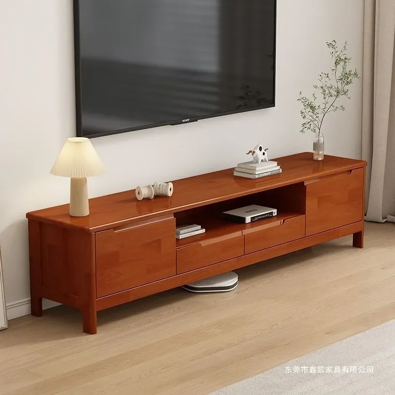 Simple Solid Wood TV Cabinet Coffee Table Combo Small Living Room Floor Storage Cabinet Multi Functional Household Video