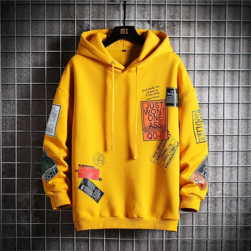 Men\'s Clothing Manga Yellow Sweatshirts for Man Hoodies Anime Hooded Loose Cheap Harajuku Fashion 90s Vintage Autumn Emo Warm