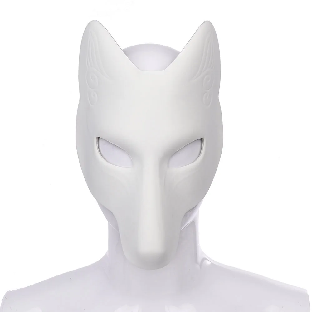 Japanese Kabuki Kitsune Fox Mask PU Unpainted Masquerade Masks DIY Animal Unpainted Craft Mask for Cosplay Costume Accessory