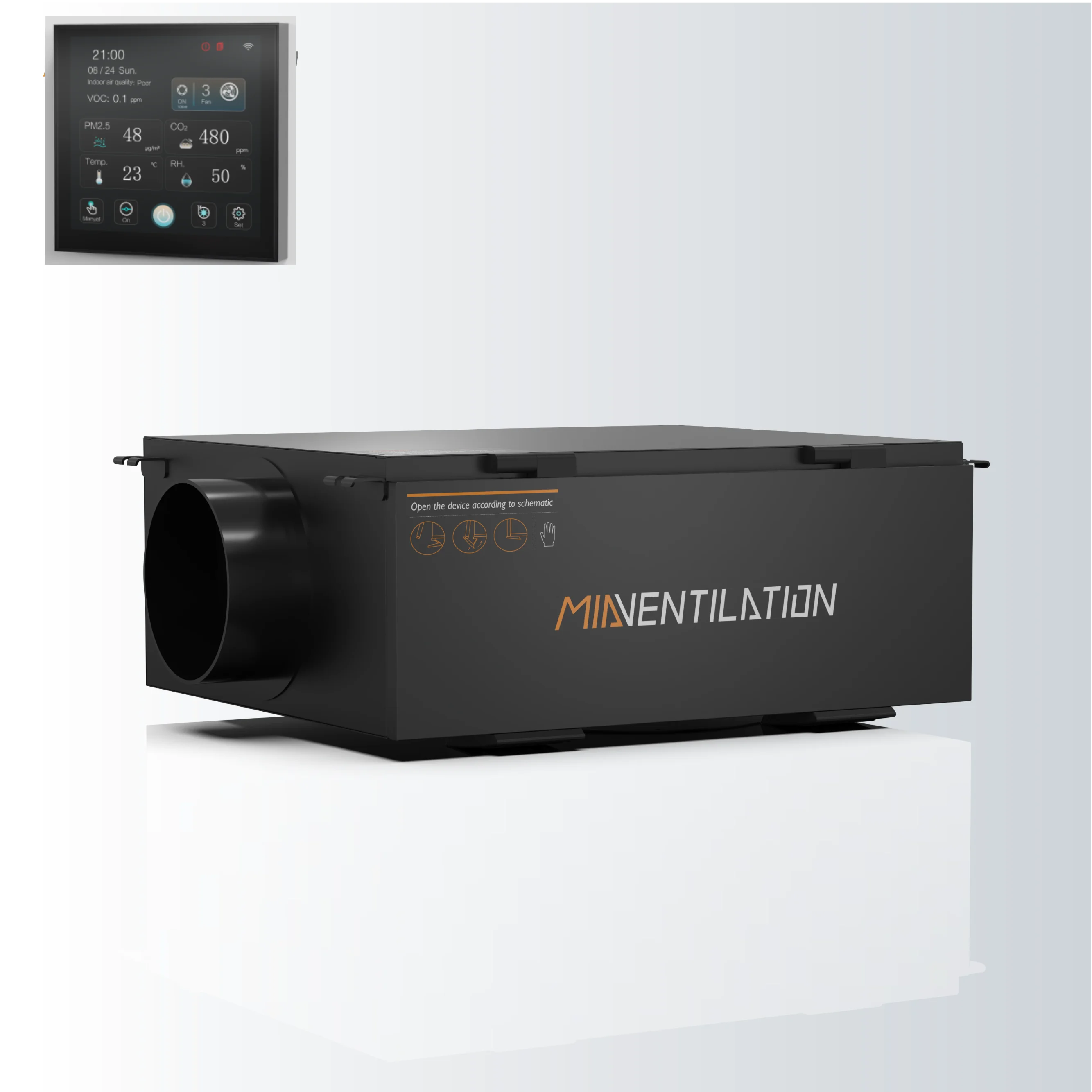 高級マンション向けスマートエアシステム 2500m³/h換気 HEPA H13フィルター搭載、空気質表示＆Tuyaクラウド対応