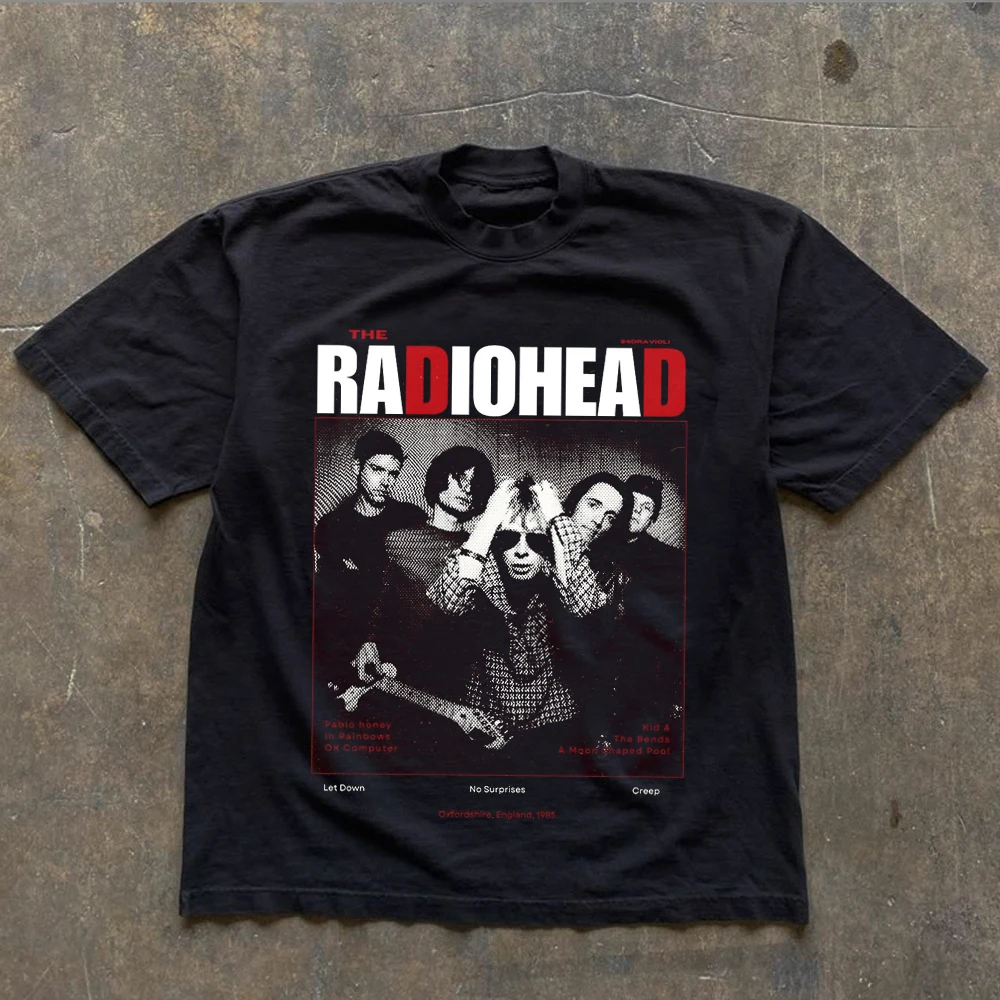 Radiohead The Bend Graphic Print Short Sleeves T-shirt Men Women Summer 90s Retro Rock Music T-shirt Casual Y2K Streetwear Tops