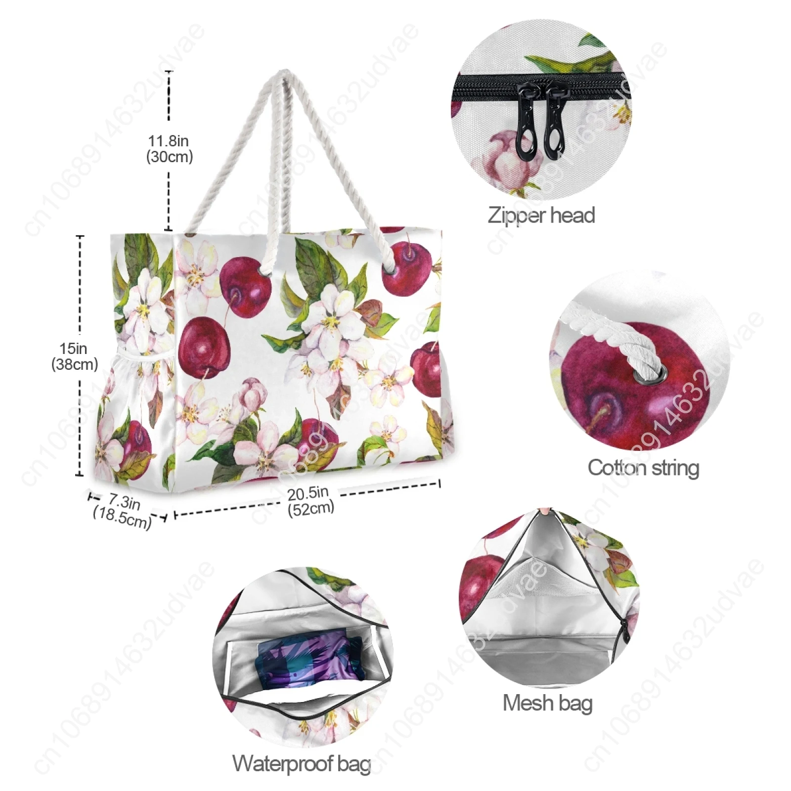New Women Nylon Cherry Flowers And Cherry Berries Shoulder Bag Female Large Capacity Ladies Beach Bag Girls Shopping Handbag