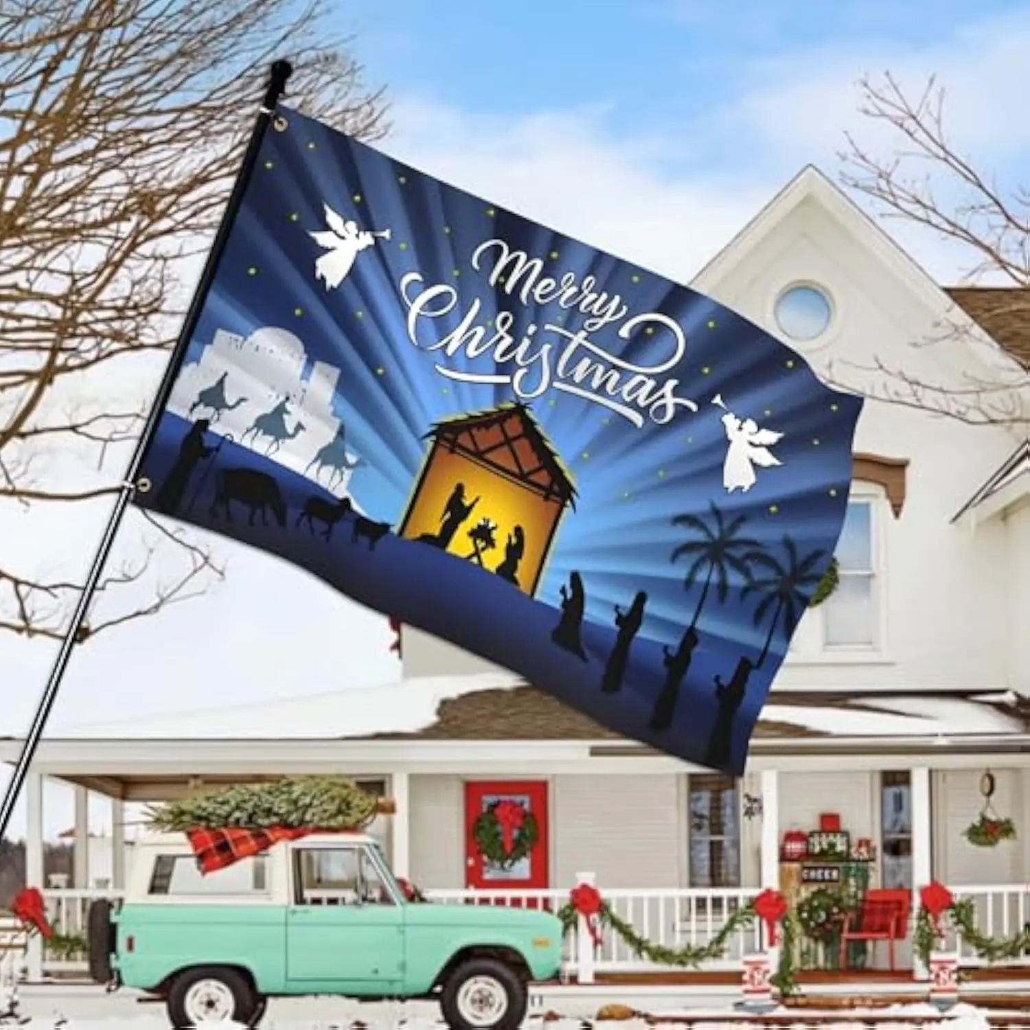 Nativity Christmas Flag Outdoor Single-sided Printing Merry Christmas Christian Jesus Scene Yard Decor