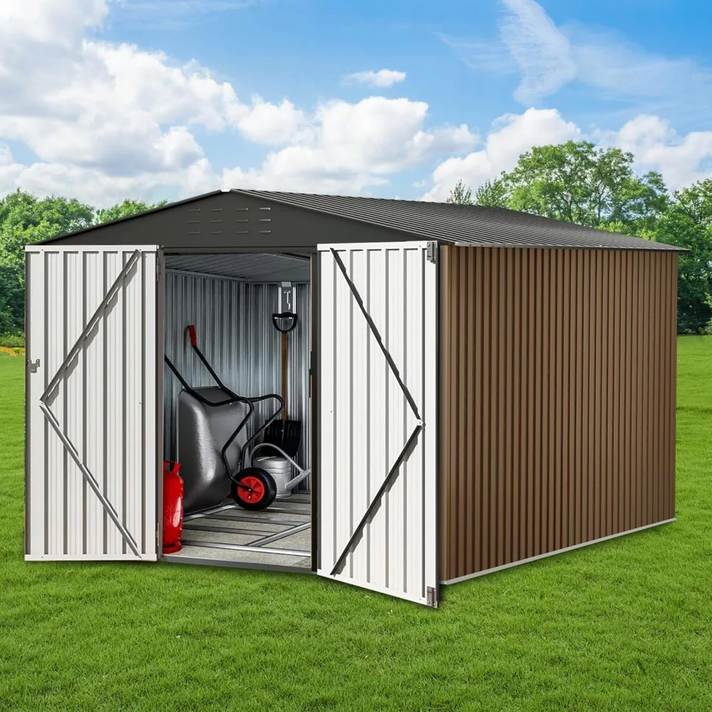 

Outdoor Storage Shed,8x8 FT Metal Garden Shed with Lockable Doors & Slooping Roof,Updated Reinforced Door,Tool/Bike Sheds for Ba