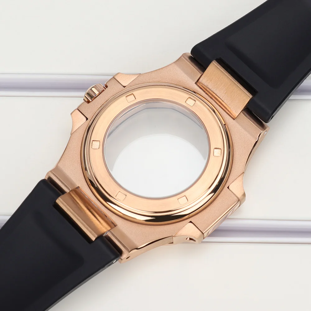 NH38 Roségold Edelstahl Luxus-Uhrengehäuse Saphirglas für Nautilus NH35 NH36 NH38 NH72 Uhrwerk 30,5mm Zifferblatt Gummiarmband 40mm Uhr MOD – Detail 4
