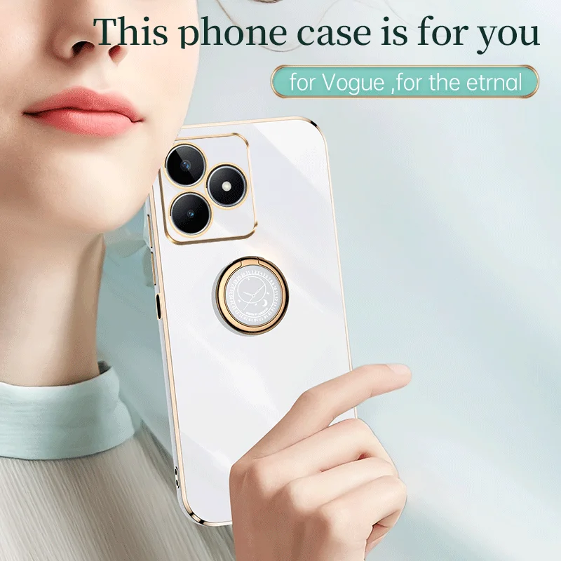 For Infinix Hot 30 Case Infinix Hot 30i Phone Case X6831 X669 X669C Back Cover 30I Luxury Square Plating  Ring Holder Stand Case