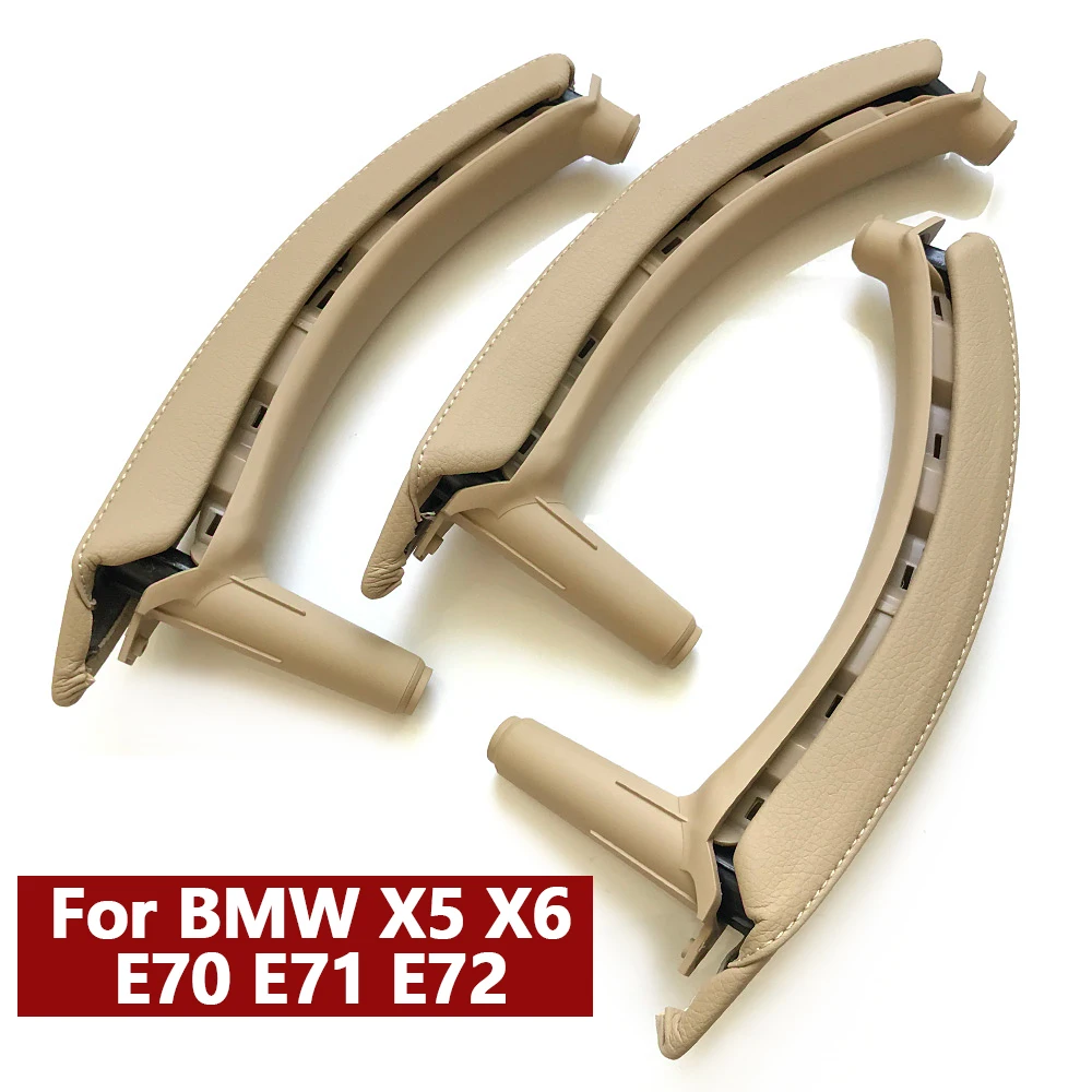 Manija de puerta Interior izquierda y derecha, juego de montaje de cubierta de cuero para BMW X5, X6, E70, E71, E72, 2007-2014, LHD