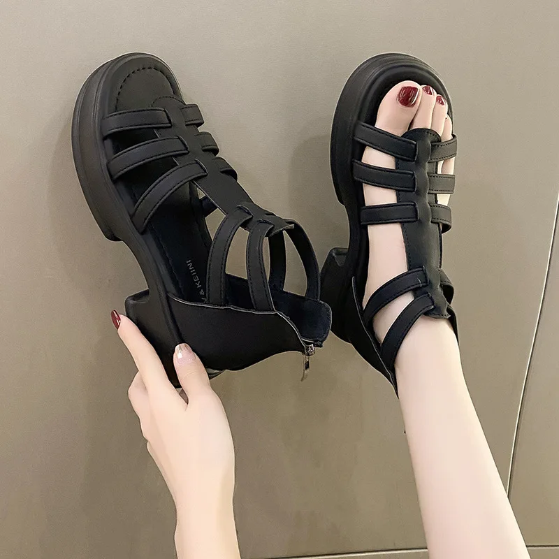 2024 Summer New Womens Sandals Fashion Women Shoes Soft Bottom Roman Sandals Zipper Platform Shoes Versatile Sandalias Femininas