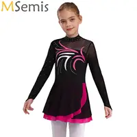 Vestidos de baile de patinaje artístico para niñas, vestido de leotardo de malla transparente con diamantes de imitación brillantes para Ballet, Ropa de baile lírico