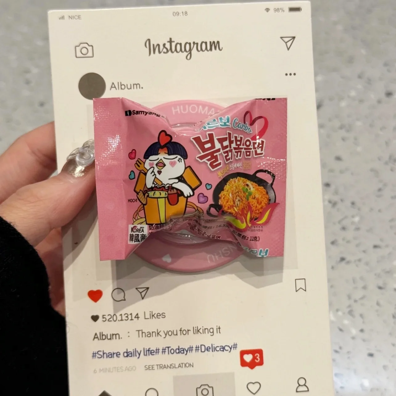Ramen picante de fideos instantáneos 3D coreanos para soporte de teléfono magnético Magsafe para soporte de carga inalámbrica de IPhone