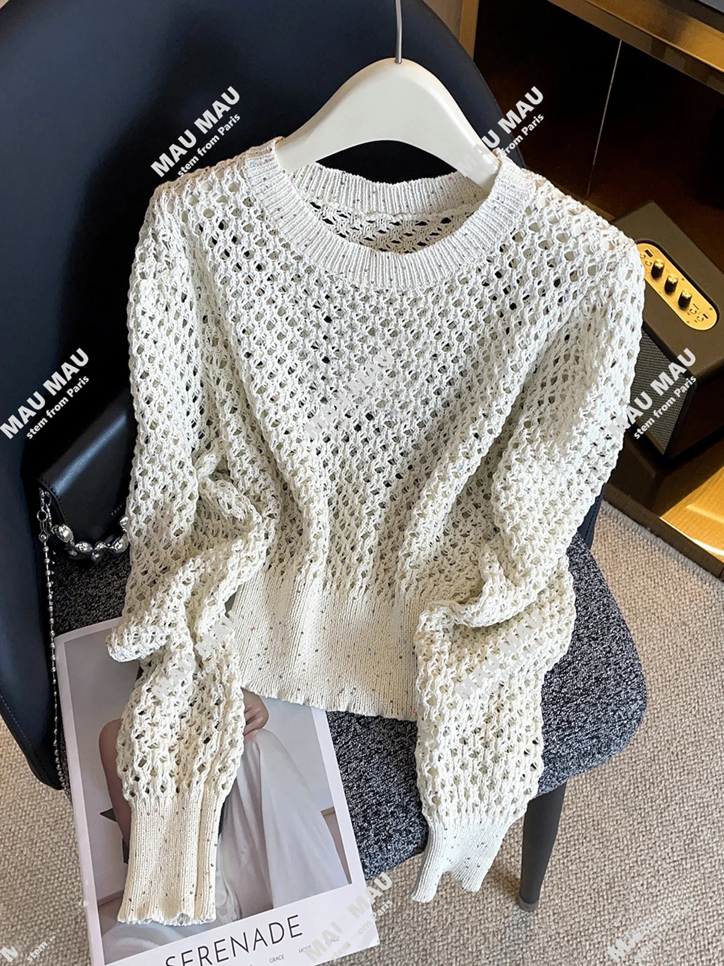 

South Oil High-End Women's ort Hollow out Sequin Knitwear Top Gentle Lazy Sle Commute Simple Design Daily Wear