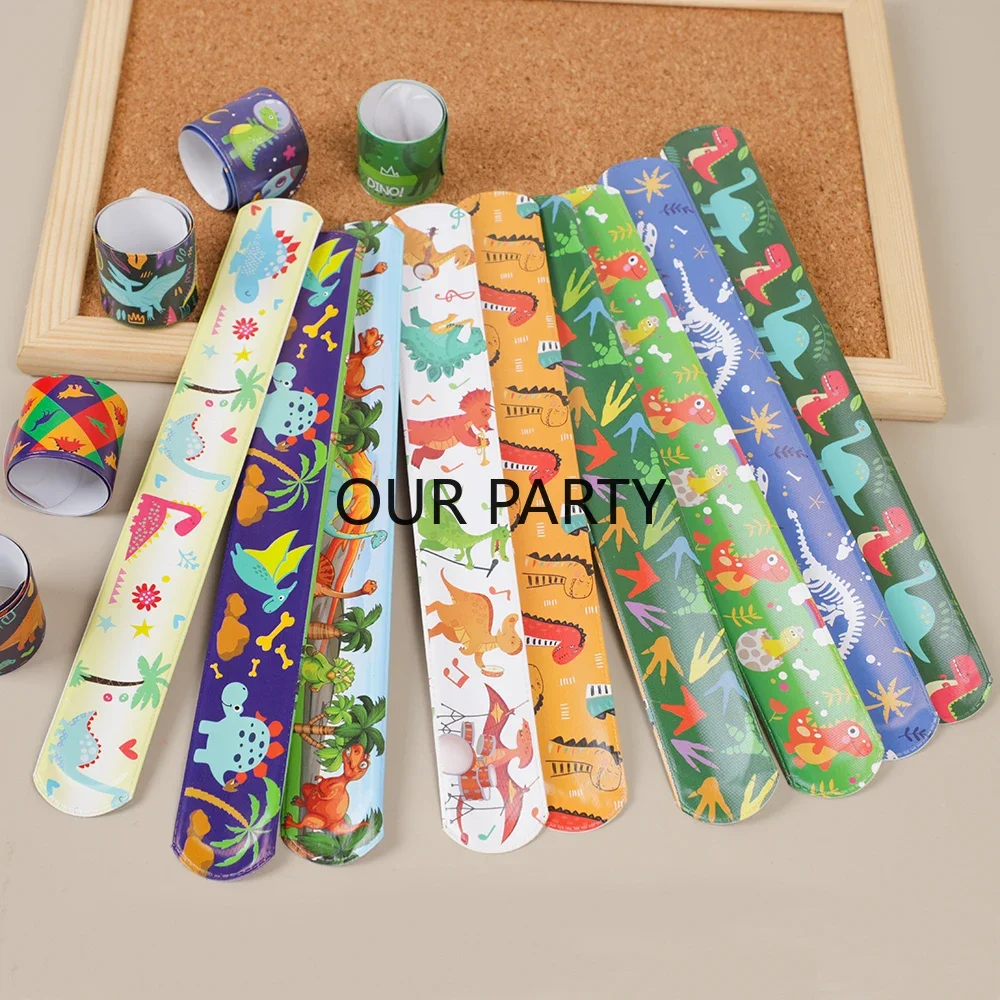 12Pcs Jungle Dinosaur Theme Slap Bracelet Safari Dino Wristband Toys for Kids Birthday Party Favors Pinata Fillers Goodie Bag