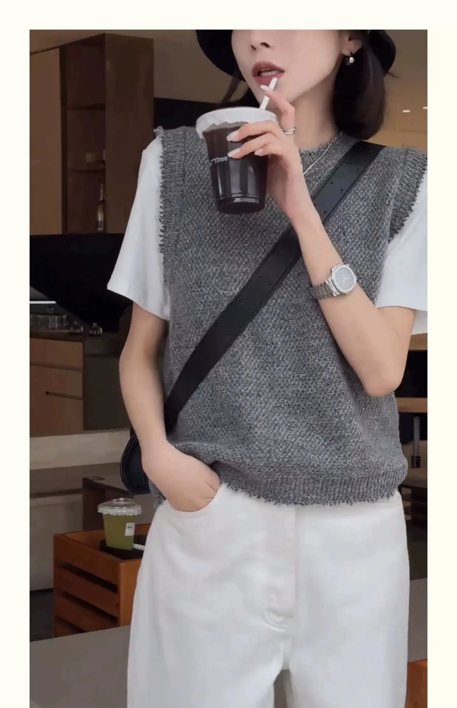 100% Merino Wool Women's Round Neck Vest Pullover Spring Aautumn Casual Fashion Cashmere Sleeveless Knitted Sweater