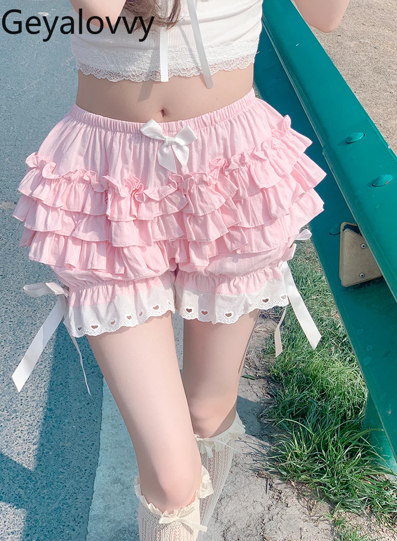 Dolce ragazza carina Leggings anti-esposizione versatili Pantaloni di sicurezza Lolita Estate Nuova gonna corta a sbuffo con volant in vita elastica per le donne