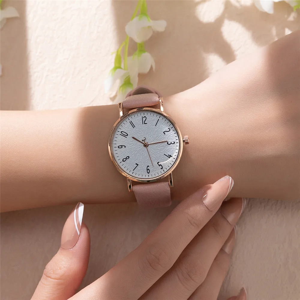 Fashion Ladies Digital Simple Brand Quartz Watch Hot 2023 New Casual Pink Leather Strap Women\'s Clock Dress Watches