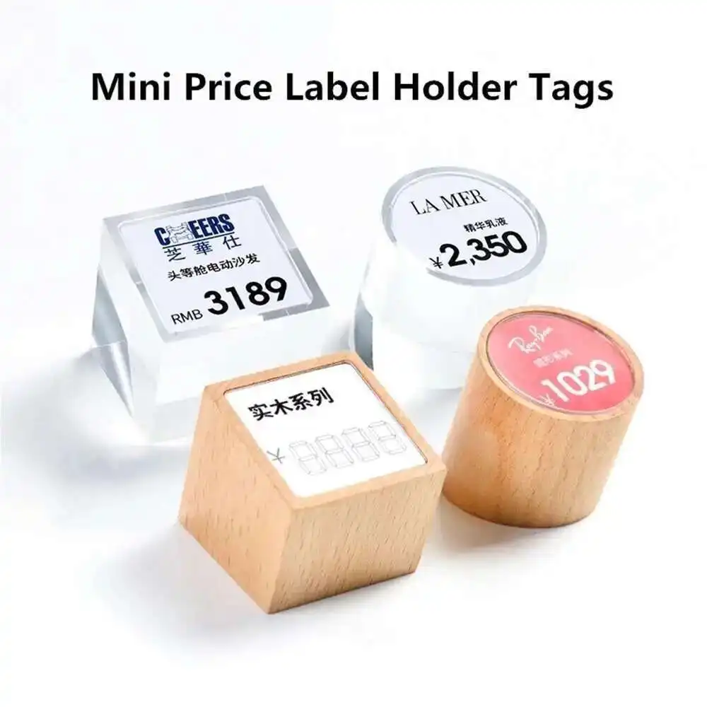 Mini Sign Display Holder Metal Wood Acrylic Price Name Card Tag Label Retail Store Counter Top Shelf Stand Case