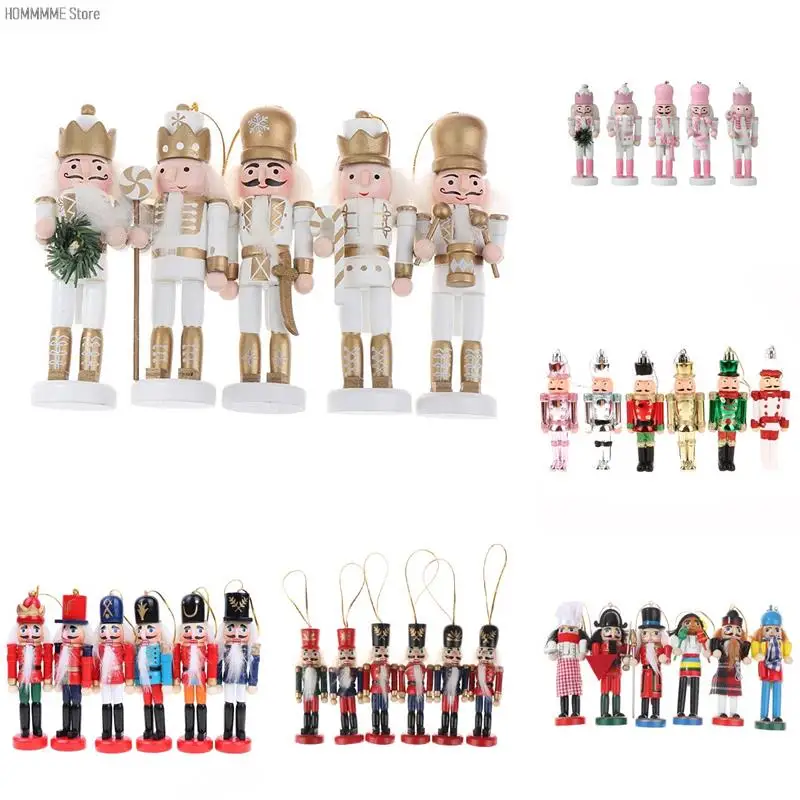 1Pc White&Pink Wooden Nutcracker Puppet Soldier Pendant Vintage Crafts Ornament Christmas New Year Home Decoration