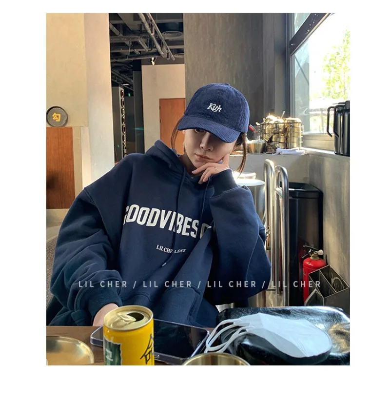 Herbst Winter 2026 Koreanische Mode Lockerer Pullover Damen Langarm Kapuzenpullover mit Schriftzug-Druck Lässige Sweatshirts – Detail 7