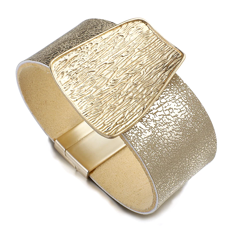 ALLYES Vintage Wide Leather Bracelet for Women Men Exaggerated Wrinkle Geometric Wrap Bangle Bracelets Chunky Jewelry