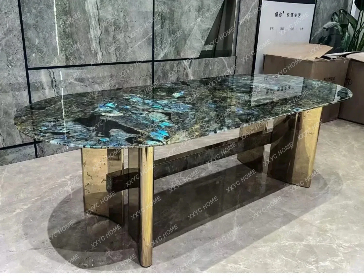 Y Marble round dining table blue jadeite natural rectangle high-end light luxury restaurant