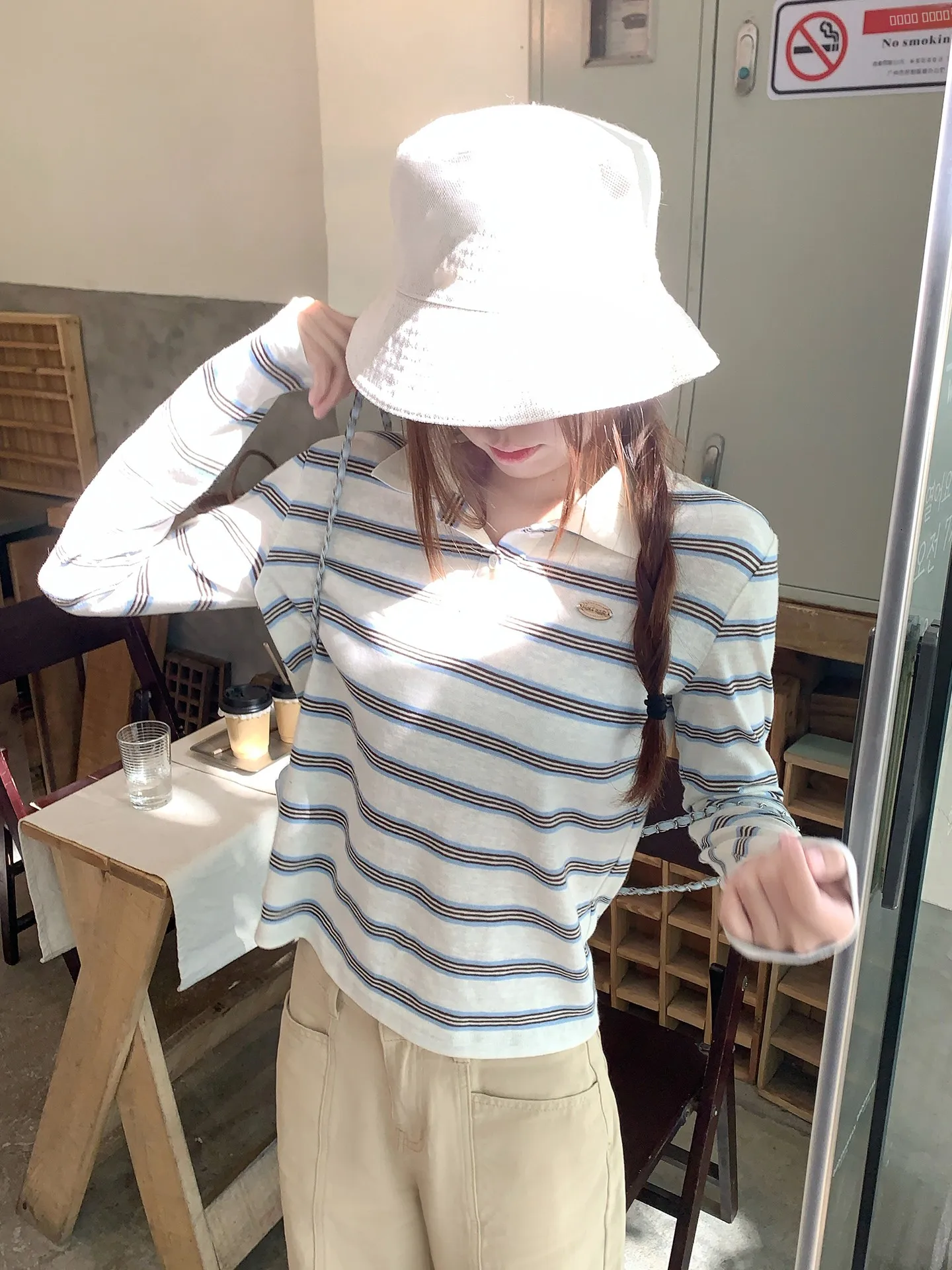 

Loose Long Sve Ne Striped T-irt Women's Spring New Sle Comfortable Korean Sle Casual Faion Basic Size