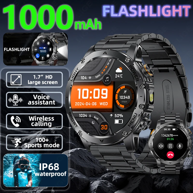 

LIGE Military 1000mAh Battery T-Rex 3 Military Smart Watch Men IP68 Waterproof Bluetooth Call 100+Sports Fitness Smartwatch Man