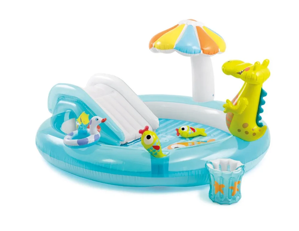 

Crocodile Play Center Inflatable Kids Spray Wading Pool with Slide