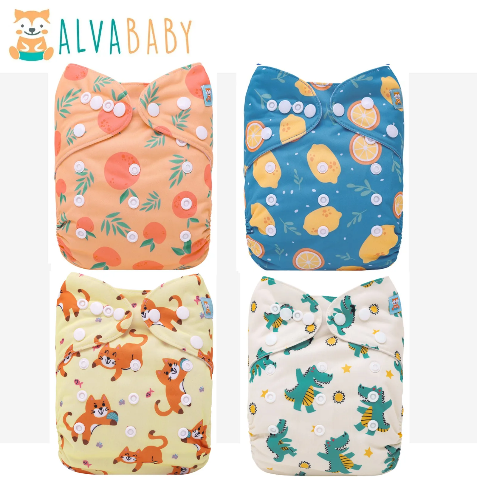 

ALVABABY Eco-friendly Cloth Diapers Baby Reusable Baby Cloth Nappy with 1pc Microfiber Diaper Insert for Baby 3-15kg