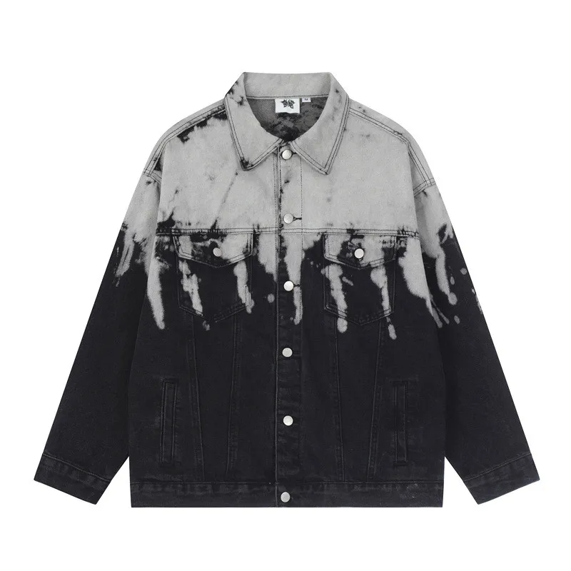

Men's Spring Autumn Oversize Hip Hop Denim Jacket Hi Street Tie Dye Jeans Coat Loose Fit Y2K Outerwear For Male