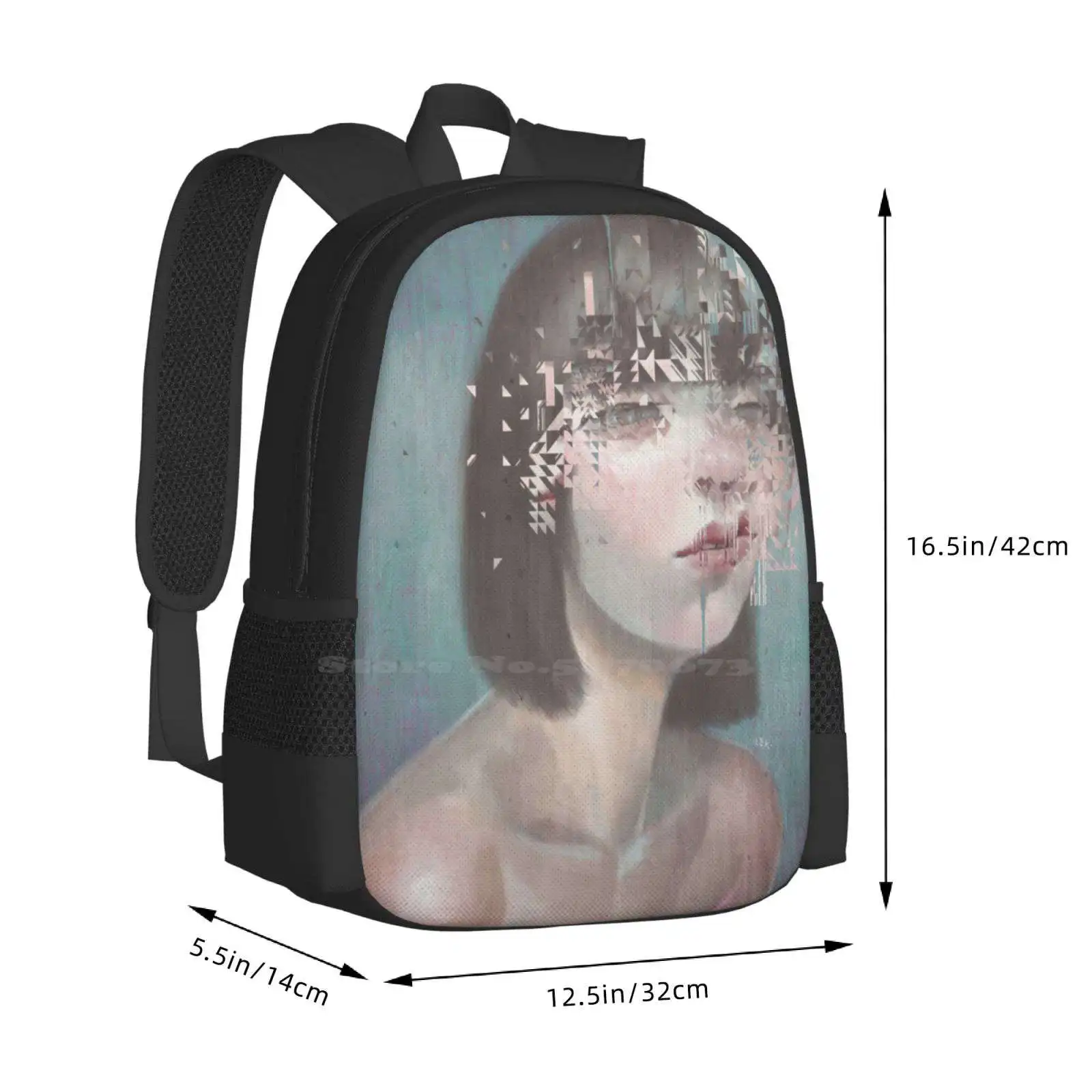 Glitch 02 School Bag Big Capacity Backpack Laptop Glitch Surreal Pop Female Portrait Binary Fracture