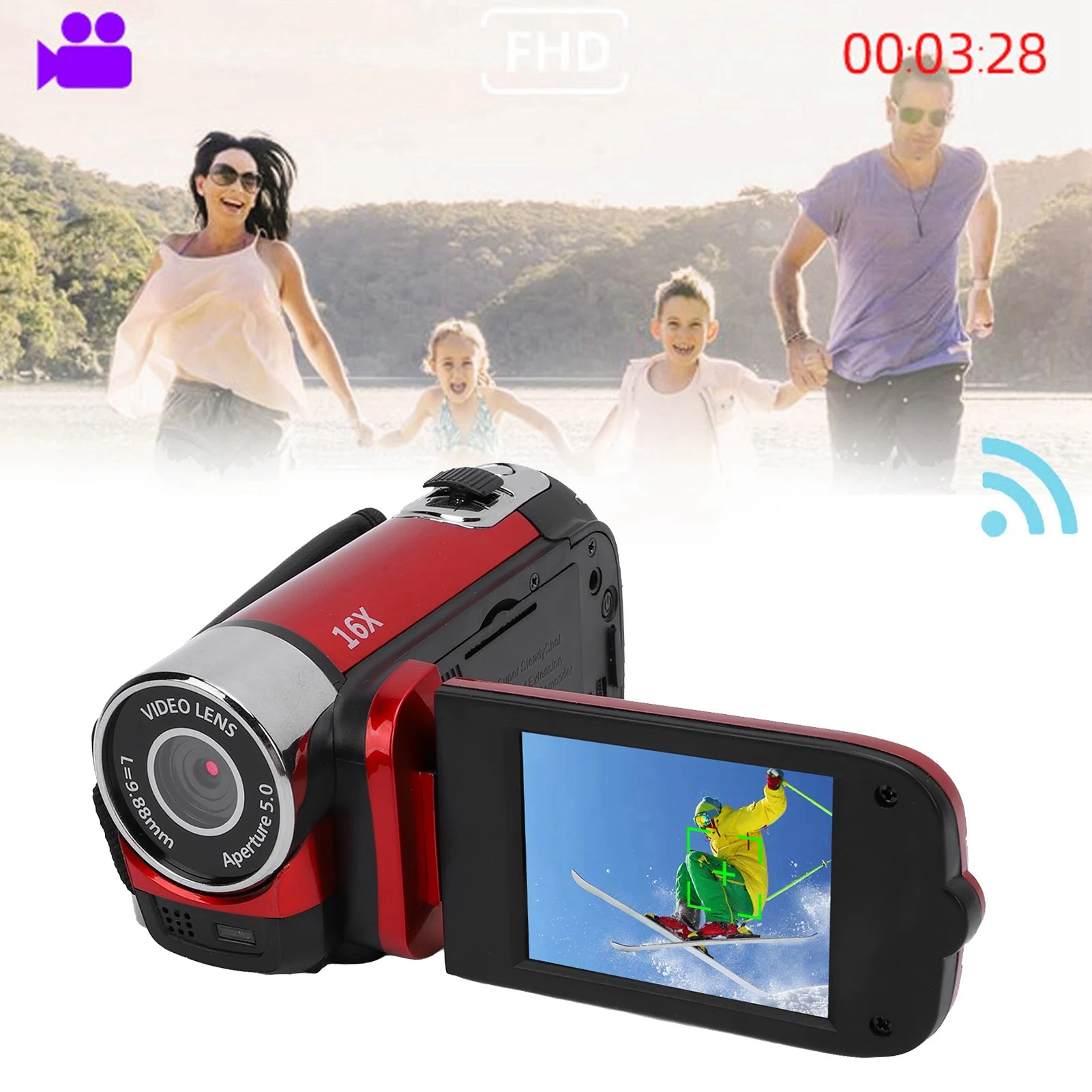 كاميرا فيديو 16X تكبير رقمي 600 مللي أمبير في الساعة مضادة للاهتزاز 1080P 2.4 بوصة شاشة ملونة ملء الضوء 16 ميجابكسل لتسجيل النمو